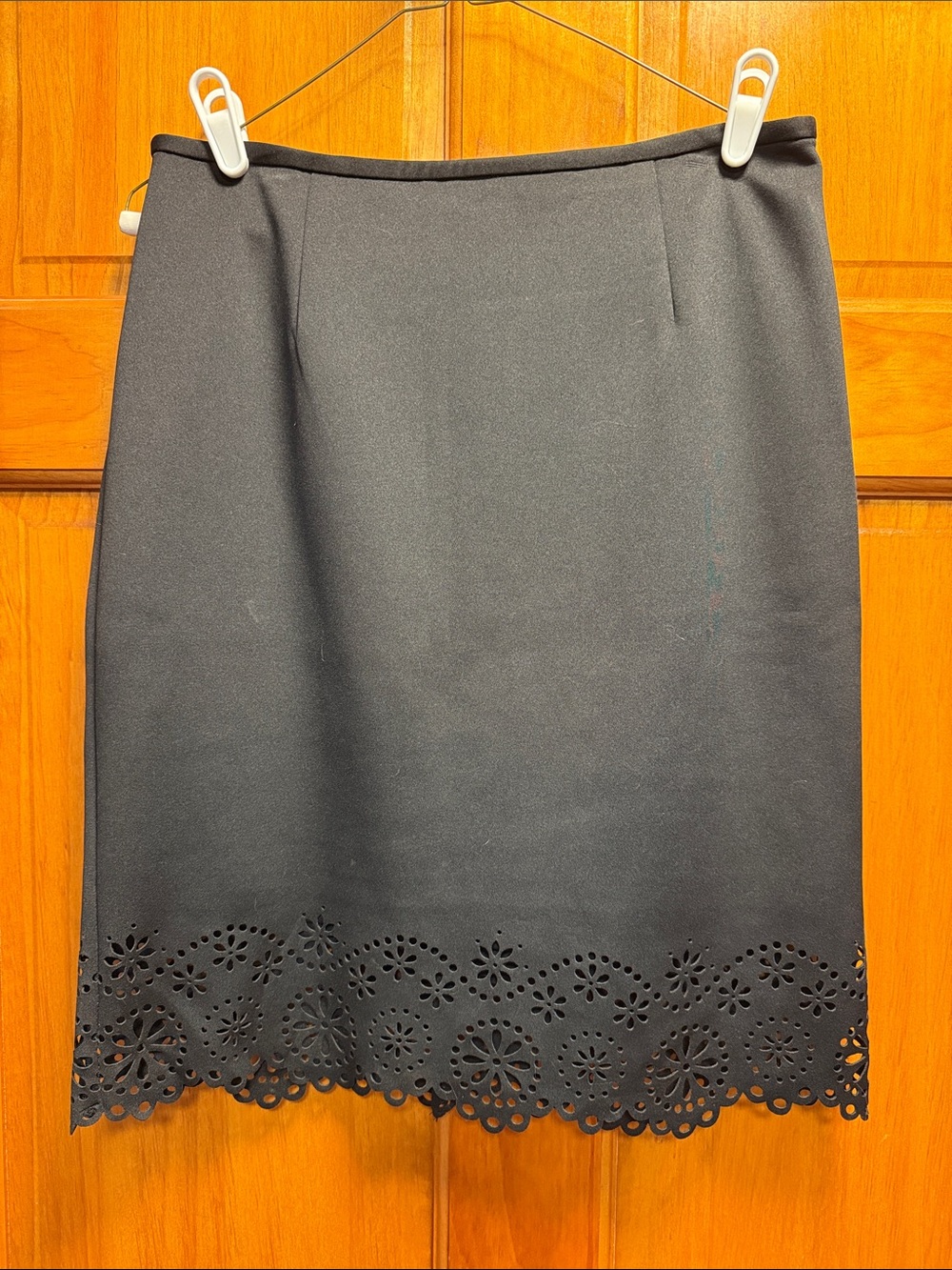 Calvin Klein Black Pencil Skirt with Laser-Cut Floral Hem